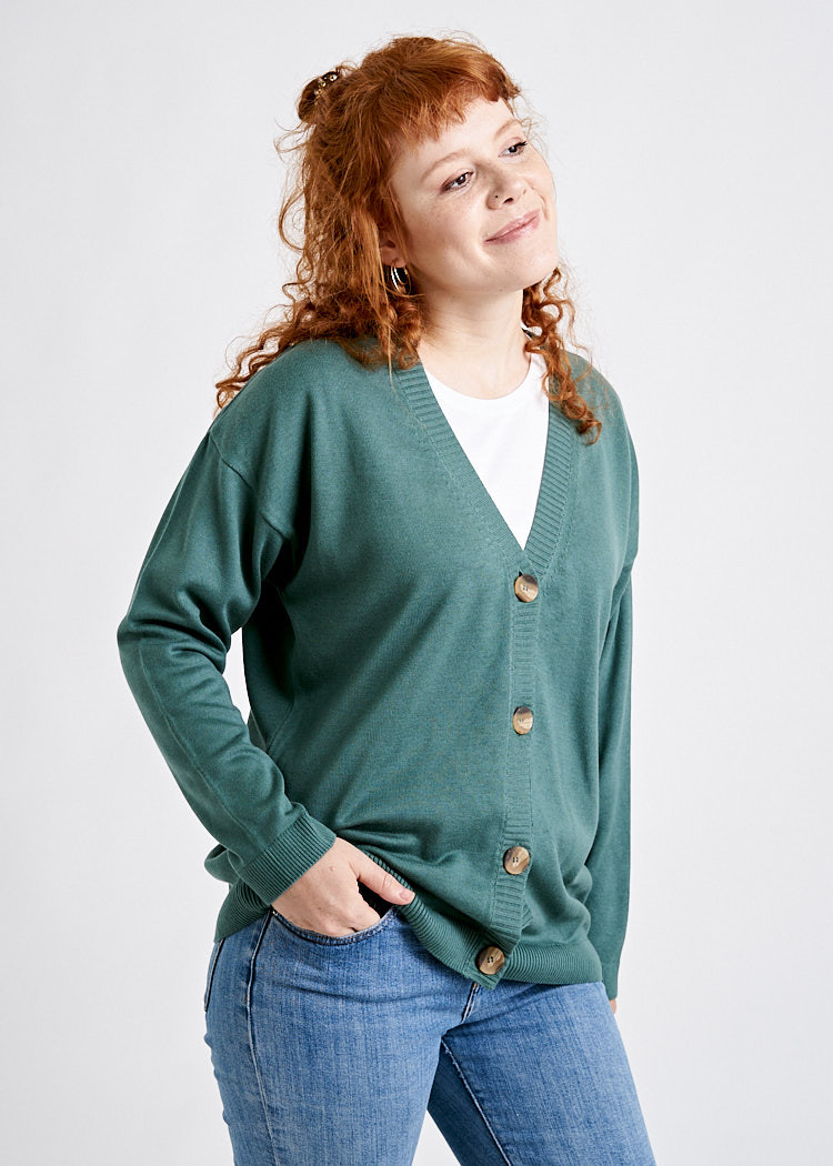 DAMEN STRICK CARDIGAN SILVER PINE