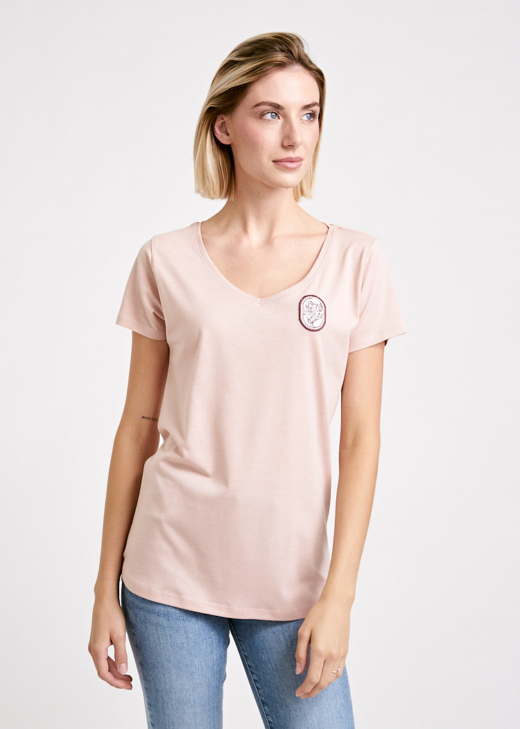 DAMEN V-AUSSCHNITT WOODSHIRT FLORAL