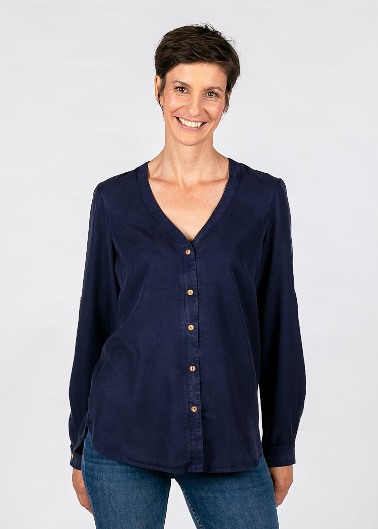 DAMEN BLUSE MIT V-AUSSCHNITT MARITIM BLUE
