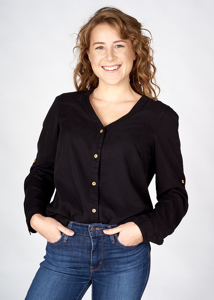 DAMEN BLUSE MIT V-AUSSCHNITT BLACK