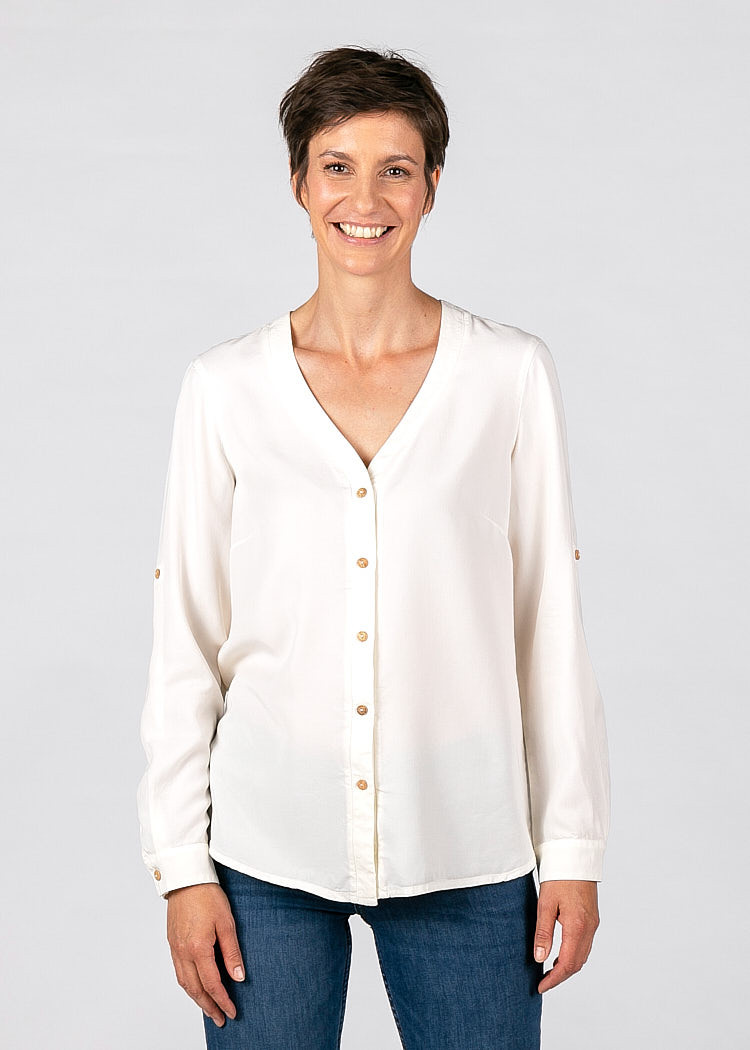 DAMEN BLUSE MIT V-AUSSCHNITT CREAM WHITE