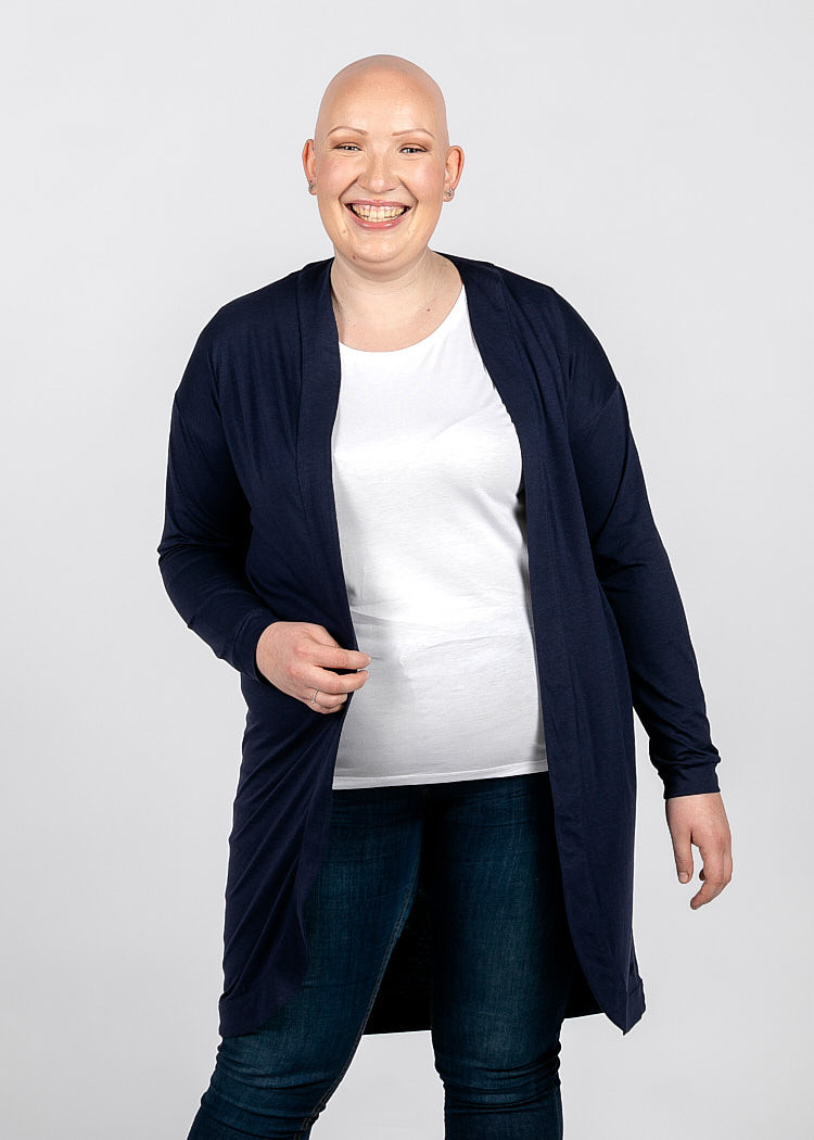 DAMEN JERSEY MAXI CARDIGAN MARITIM BLUE