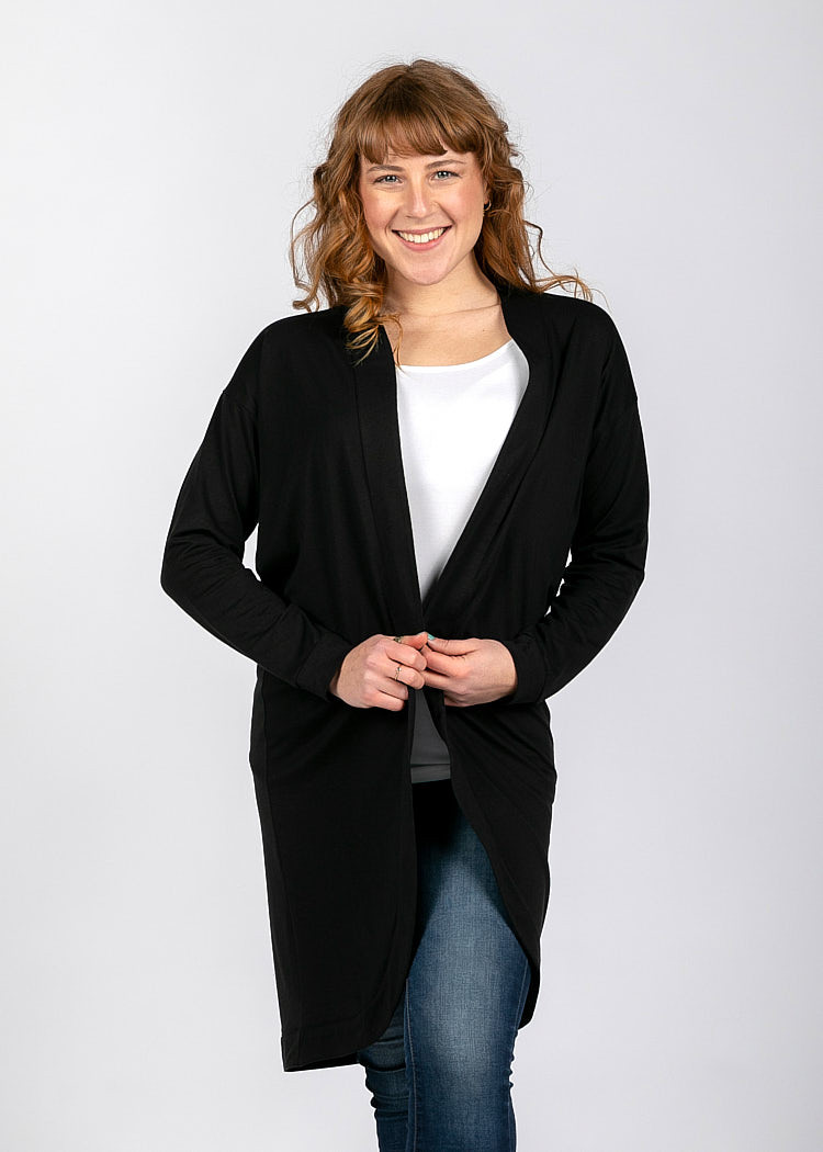 DAMEN JERSEY MAXI CARDIGAN BLACK