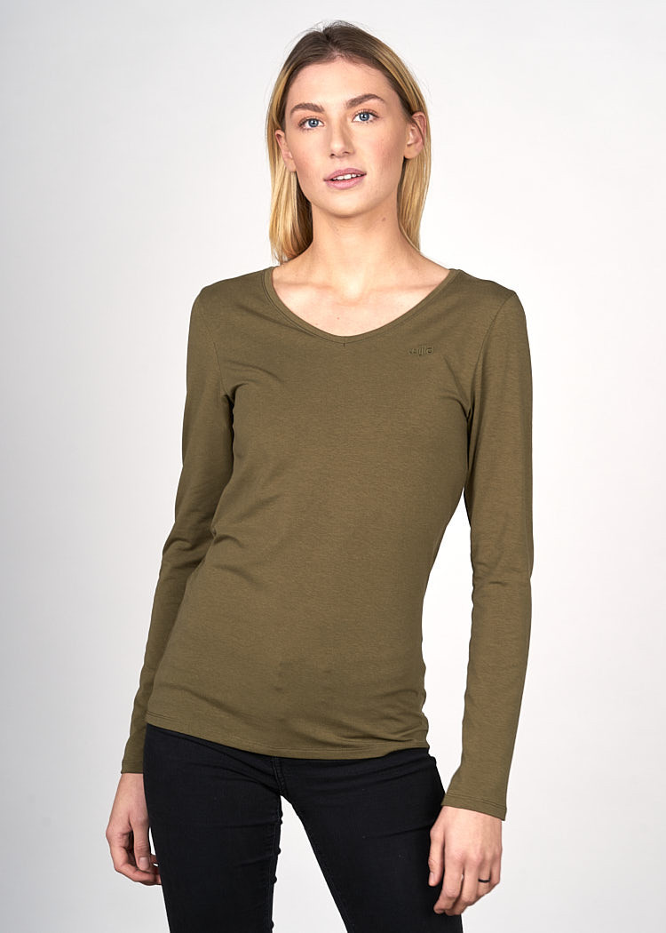 DAMEN V-AUSSCHNITT LANGARMSHIRT OLIVE