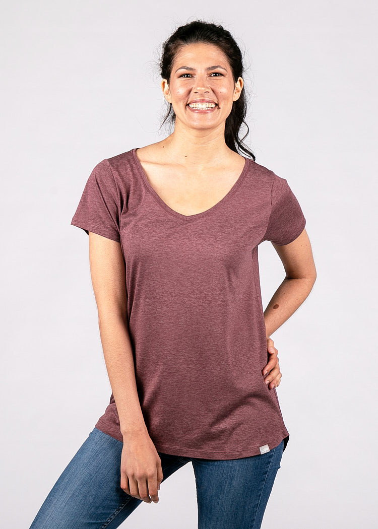 DAMEN V-AUSSCHNITT WOODSHIRT RED MELANGE