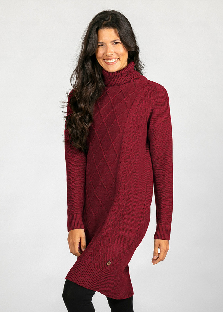 DAMEN ZOPFMUSTER STRICKKLEID MERLOT