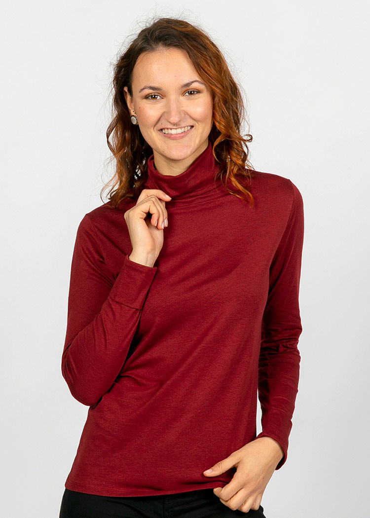 DAMEN ROLLKRAGEN LANGARMSHIRT MERLOT