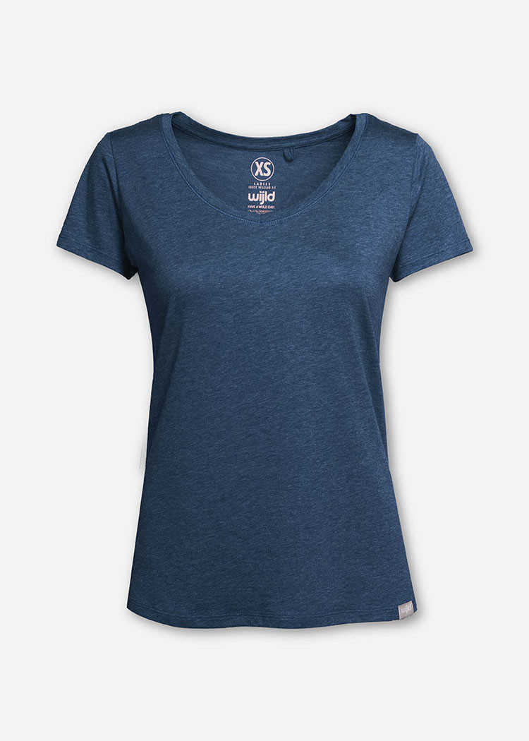 DAMEN V-AUSSCHNITT WOODSHIRT BLUE MELANGE