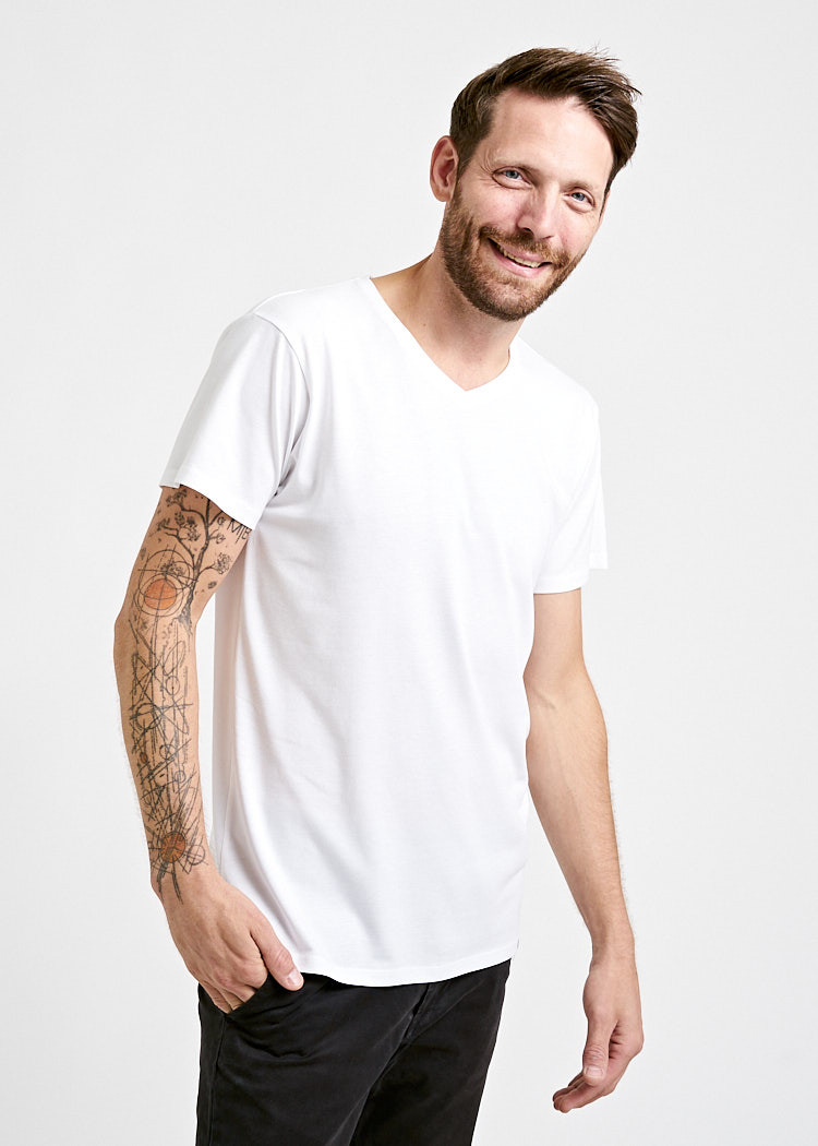 HERREN V-AUSSCHNITT WOODSHIRT BRIGHT WHITE