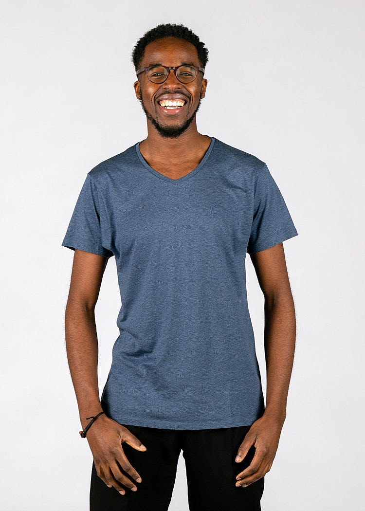 HERREN V-AUSSCHNITT WOODSHIRT BLUE MELANGE