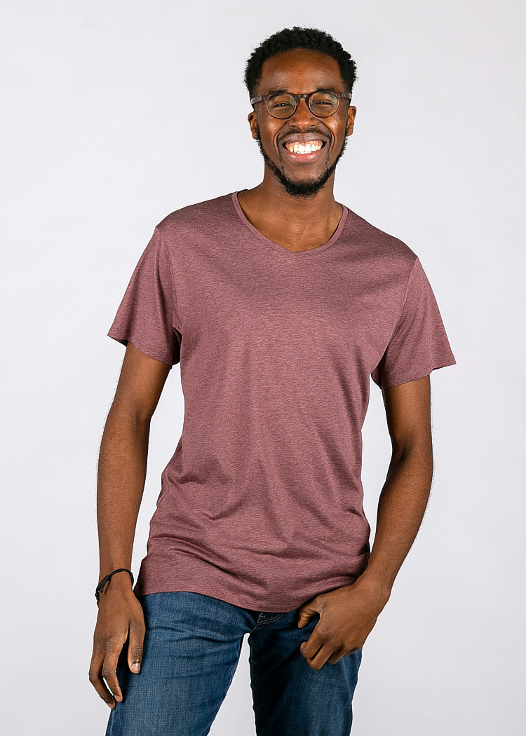 HERREN V-AUSSCHNITT WOODSHIRT RED MELANGE