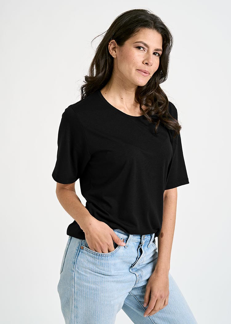 DAMEN WOODSHIRT LOOSE LONGER BLACK
